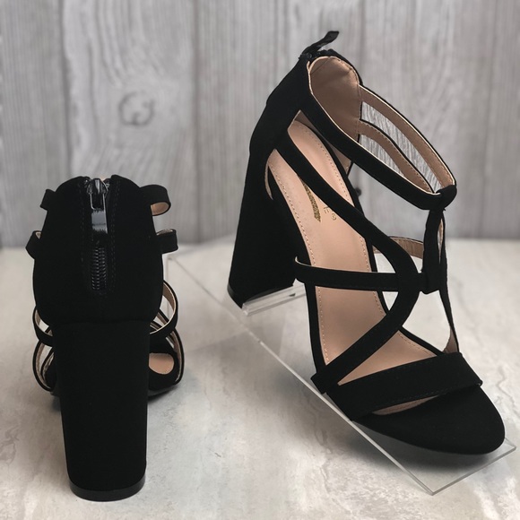 Black Chunky Strapped Heels - Picture 4 of 4